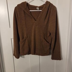 Prana Cozy‎ Sherpa Fleece Quarter Zip Hoodie Pullover Women's Medium Brown